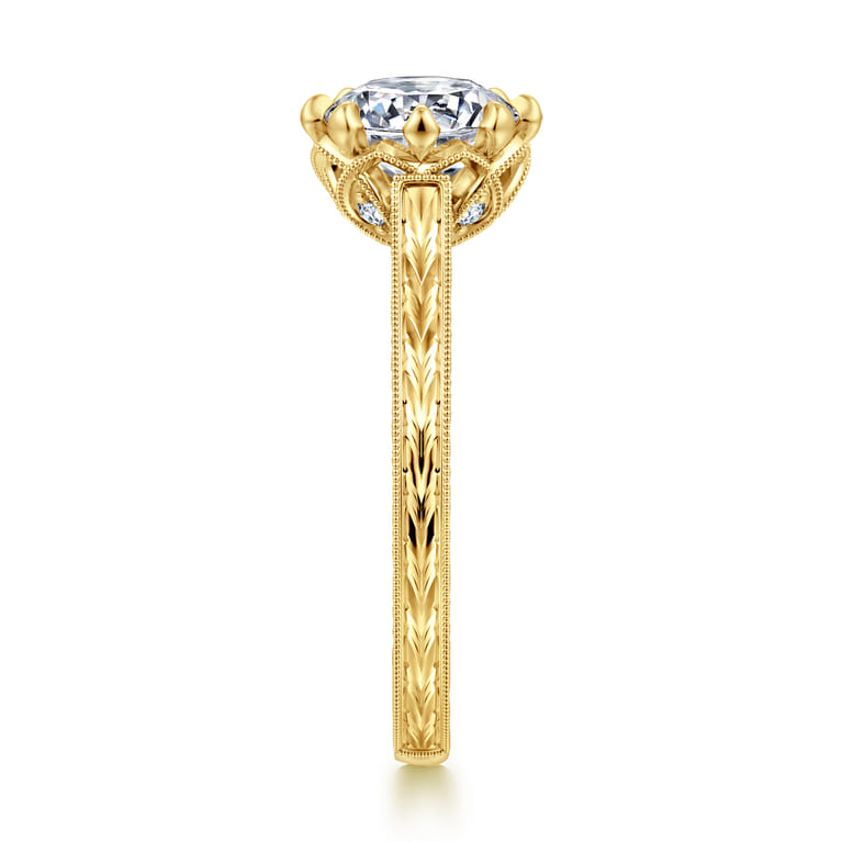 Connie - Vintage Inspired 14K Yellow Gold Round Diamond Engagement Ring - 0.07 ct - Shot 4