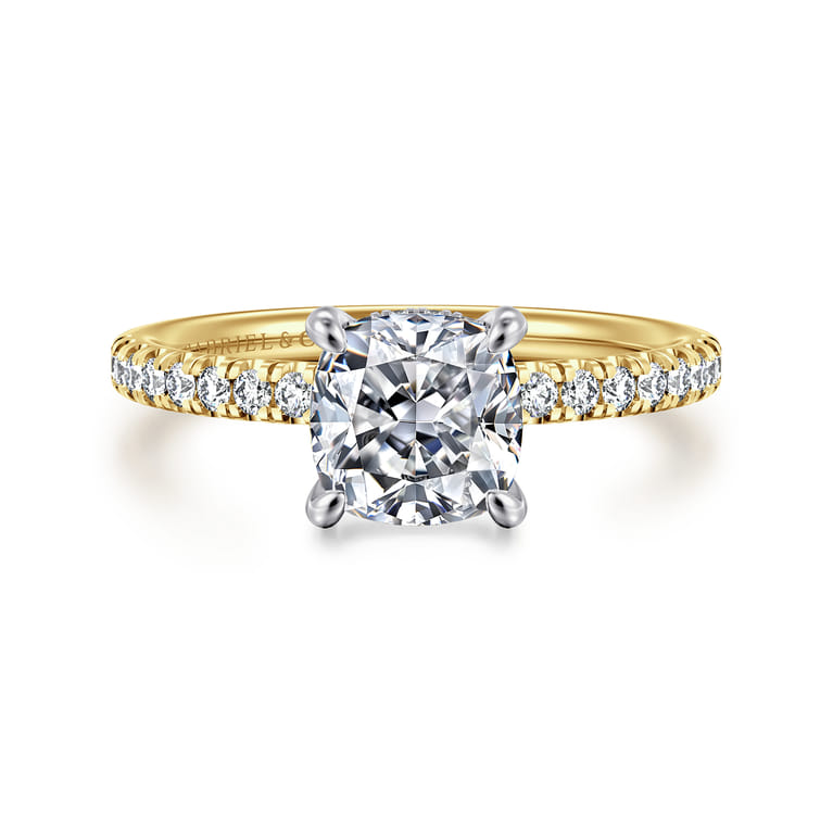 Stasia - 14K White-Yellow Gold Cushion Cut Diamond Engagement Ring - 0.3 ct - Shot 1