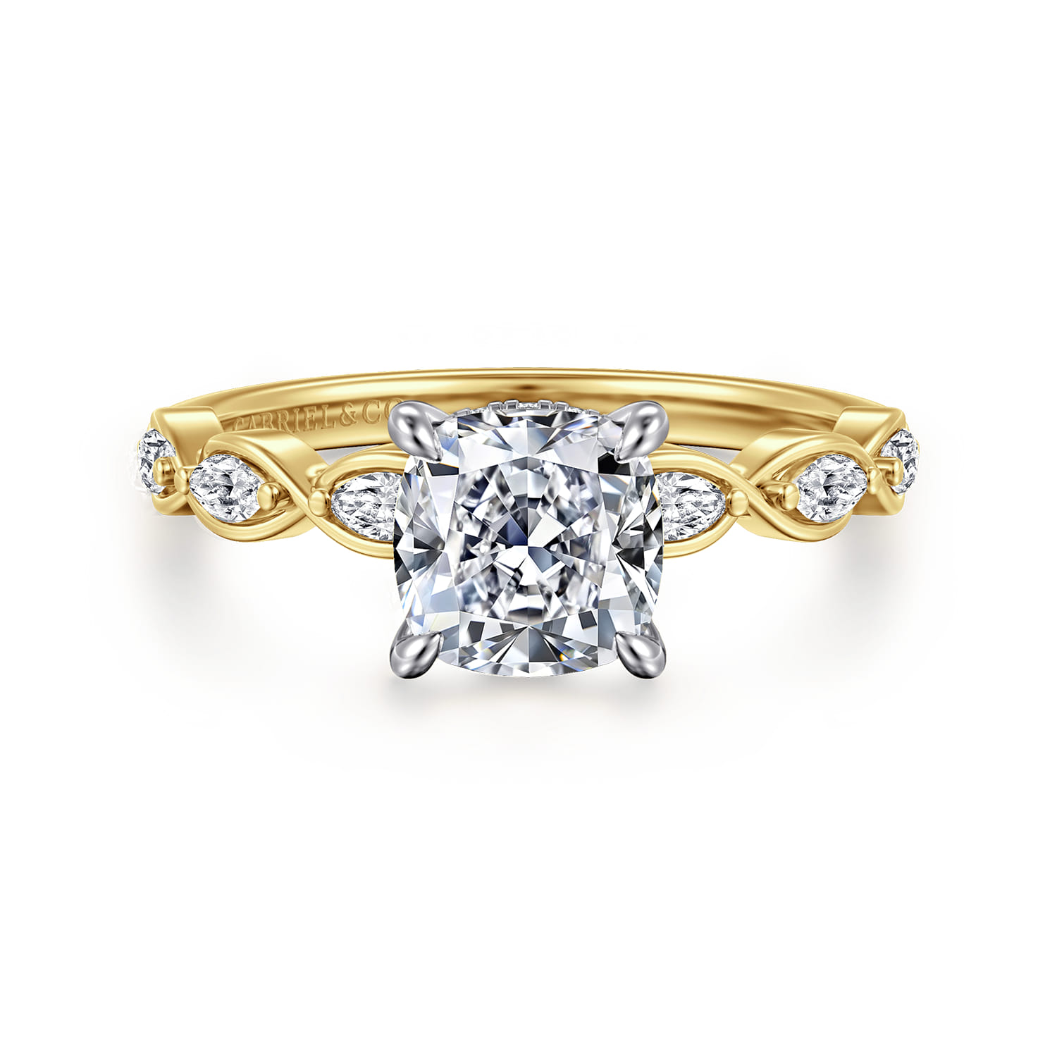 Claudia - 14K White-Yellow Gold Cushion Cut Diamond Engagement Ring - 0.3 ct - Shot 1