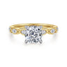 Claudia - 14K White-Yellow Gold Cushion Cut Diamond Engagement Ring - 0.3 ct