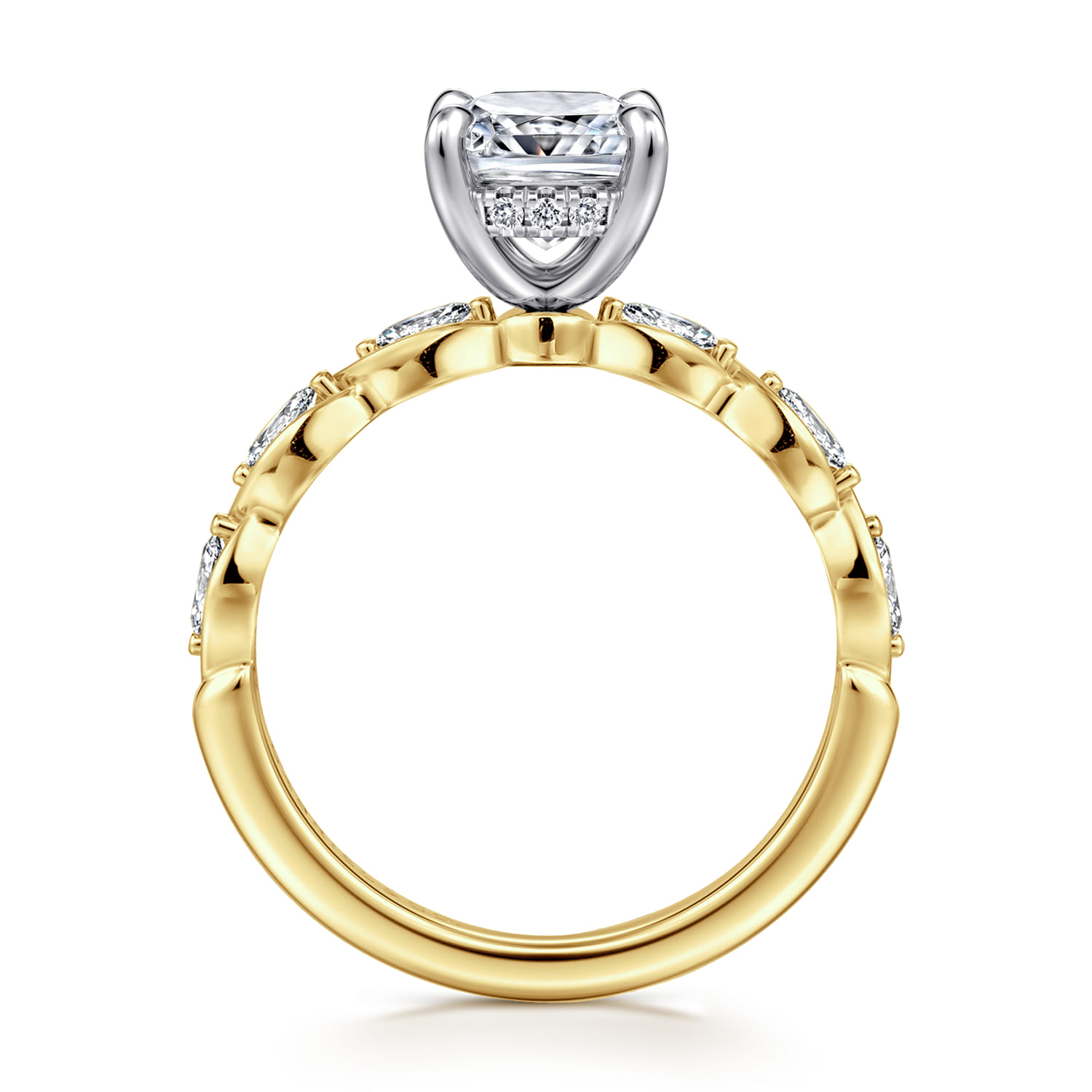 Claudia - 14K White-Yellow Gold Cushion Cut Diamond Engagement Ring - 0.3 ct - Shot 2