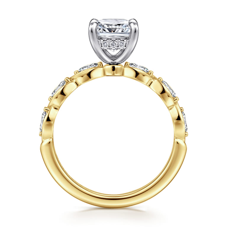 Claudia - 14K White-Yellow Gold Cushion Cut Diamond Engagement Ring - 0.3 ct - Shot 2