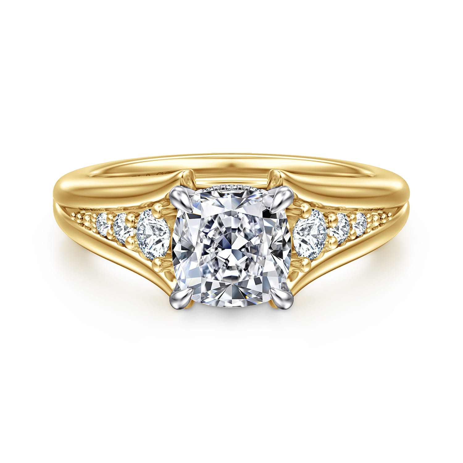 Bruno - 14K White-Yellow Gold Cushion Cut Diamond Engagement Ring - 0.3 ct - Shot 1