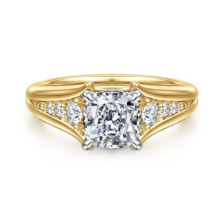 Bruno - 14K White-Yellow Gold Cushion Cut Diamond Engagement Ring - 0.3 ct - Shot 1