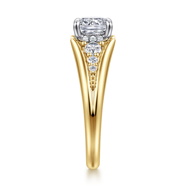 Bruno - 14K White-Yellow Gold Cushion Cut Diamond Engagement Ring - 0.3 ct - Shot 4