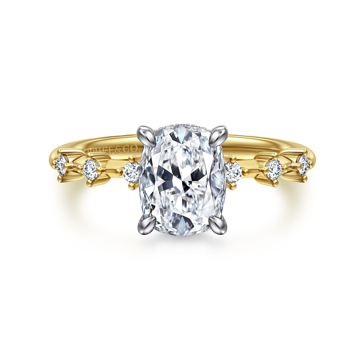 Joplin - 14K White-Yellow Gold Elongated Cushion Diamond Engagement Ring - 0.16 ct - Shot 1