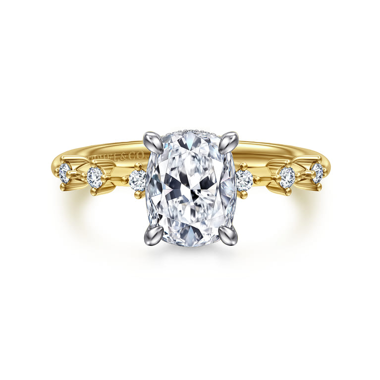 Joplin - 14K White-Yellow Gold Elongated Cushion Diamond Engagement Ring - 0.16 ct - Shot 1