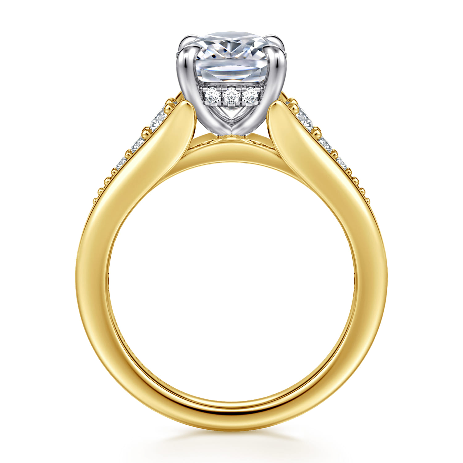 Bruno - 14K White-Yellow Gold Elongated Cushion Diamond Engagement Ring - 0.3 ct - Shot 2