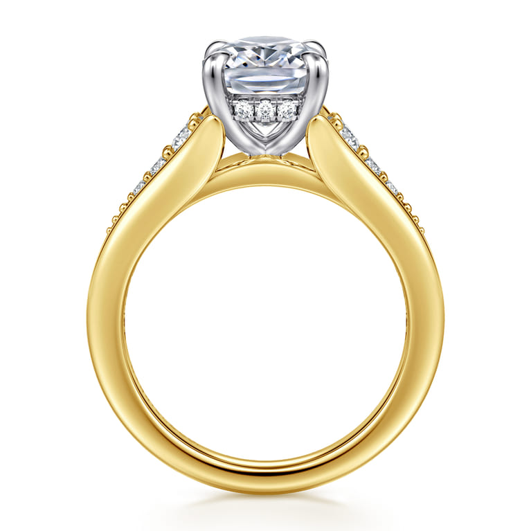 Bruno - 14K White-Yellow Gold Elongated Cushion Diamond Engagement Ring - 0.3 ct - Shot 2