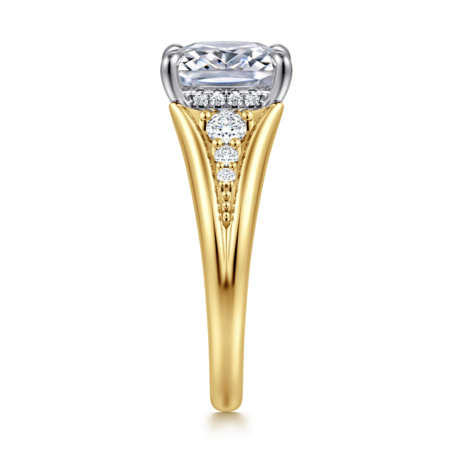 Bruno - 14K White-Yellow Gold Elongated Cushion Diamond Engagement Ring - 0.3 ct - Shot 4