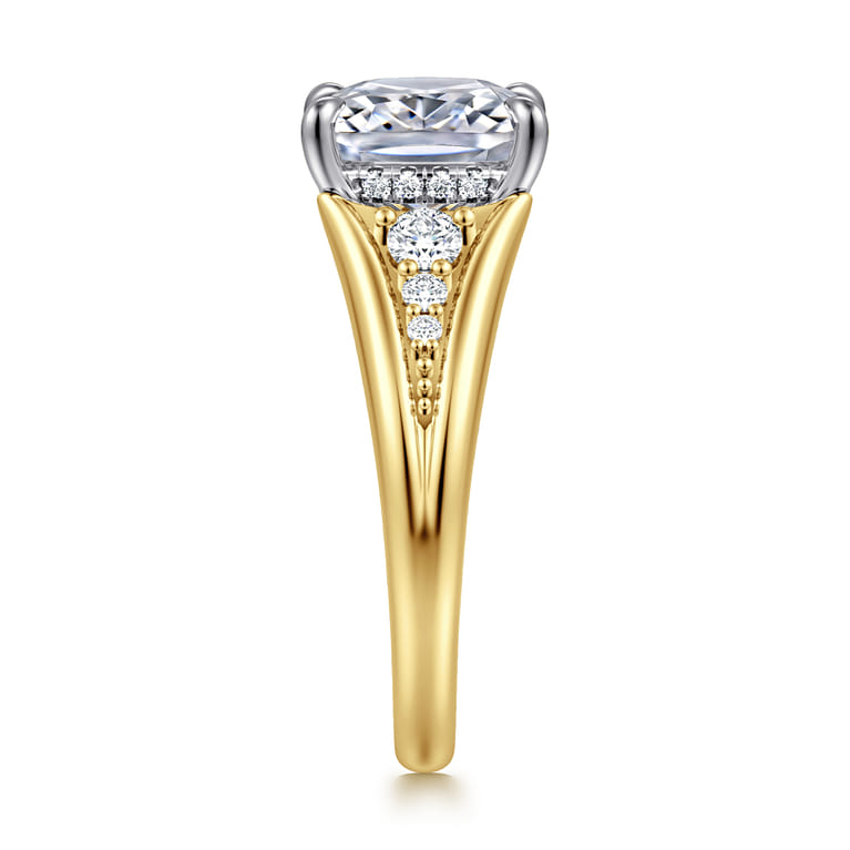 Bruno - 14K White-Yellow Gold Elongated Cushion Diamond Engagement Ring - 0.3 ct - Shot 4