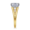 Bruno - 14K White-Yellow Gold Elongated Cushion Diamond Engagement Ring - 0.3 ct