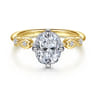 Clyde - 14K White-Yellow Gold Compass Prong Elongated Cushion Diamond Engagement Ring - 0.22 ct