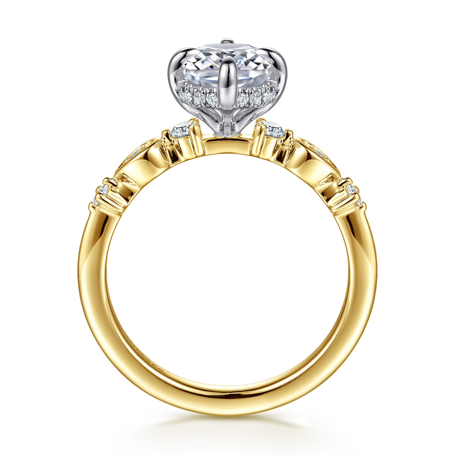Clyde - 14K White-Yellow Gold Compass Prong Elongated Cushion Diamond Engagement Ring - 0.22 ct - Shot 2