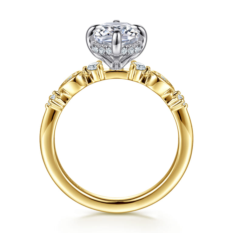 Clyde - 14K White-Yellow Gold Compass Prong Elongated Cushion Diamond Engagement Ring - 0.22 ct - Shot 2