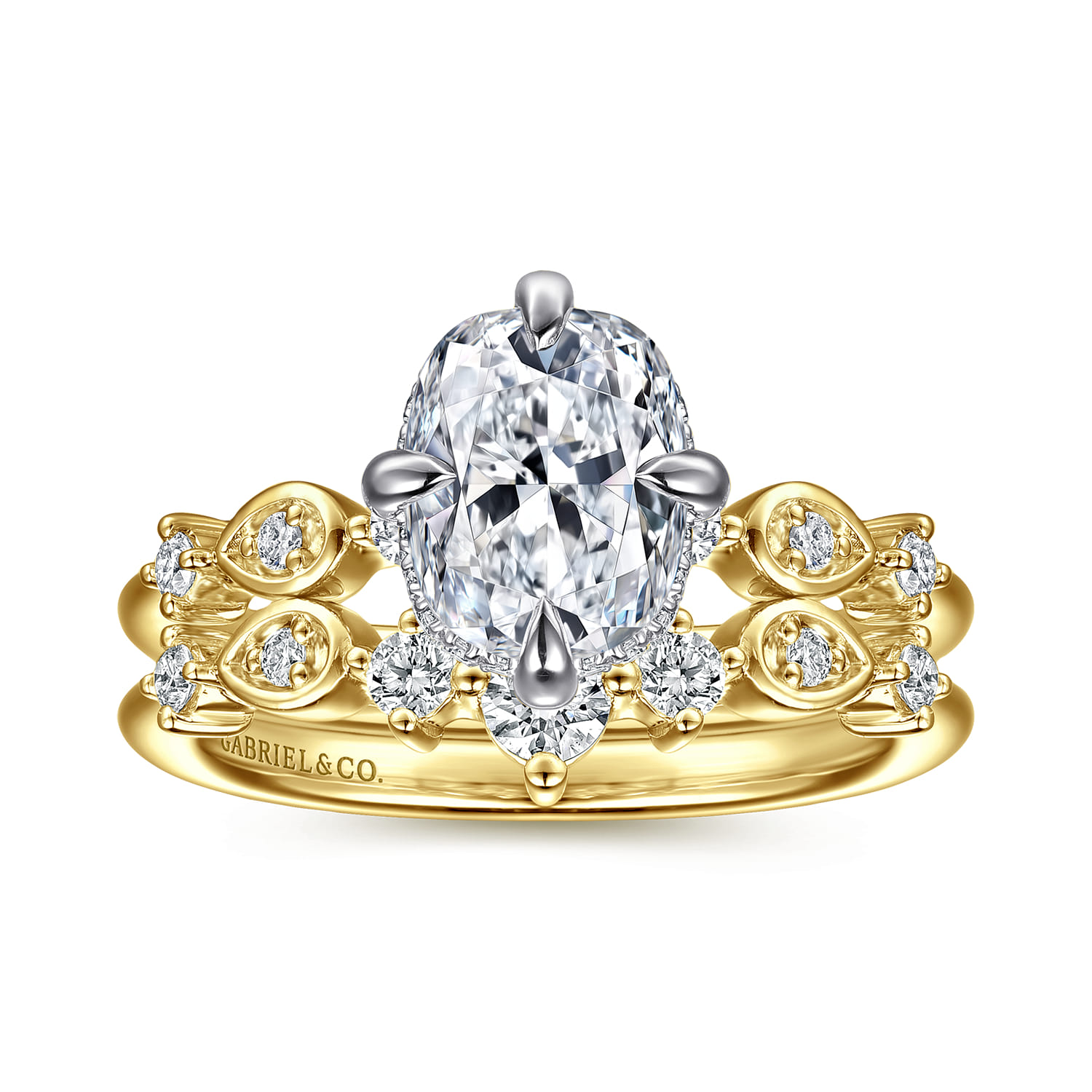 Clyde - 14K White-Yellow Gold Compass Prong Elongated Cushion Diamond Engagement Ring - 0.22 ct - Shot 4