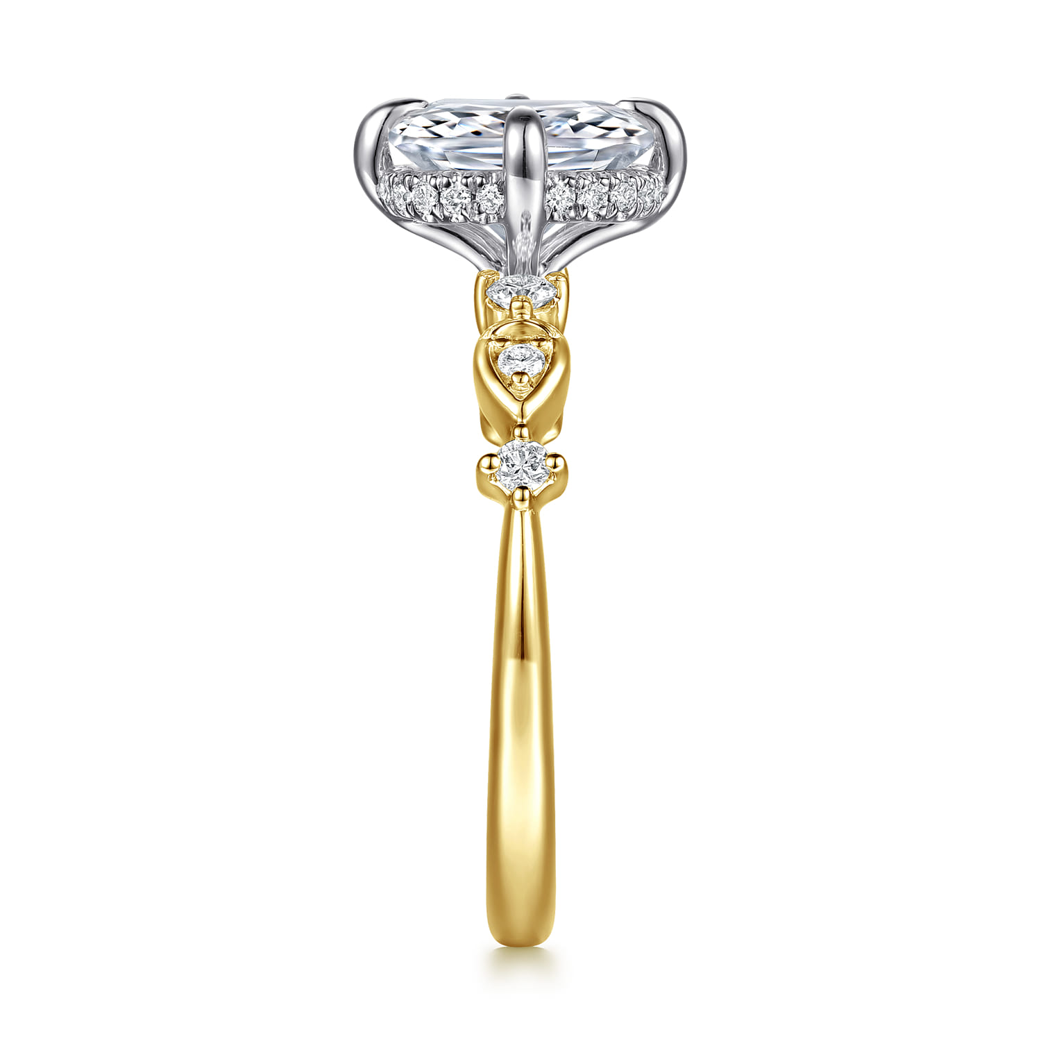 Clyde - 14K White-Yellow Gold Compass Prong Elongated Cushion Diamond Engagement Ring - 0.22 ct - Shot 5