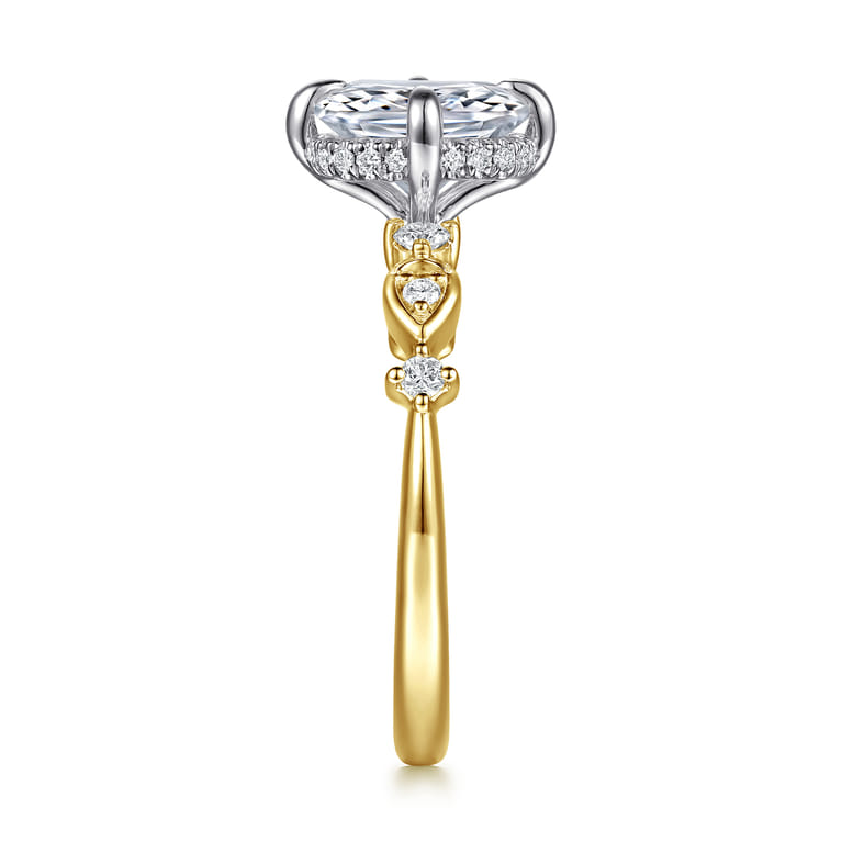 Clyde - 14K White-Yellow Gold Compass Prong Elongated Cushion Diamond Engagement Ring - 0.22 ct - Shot 5