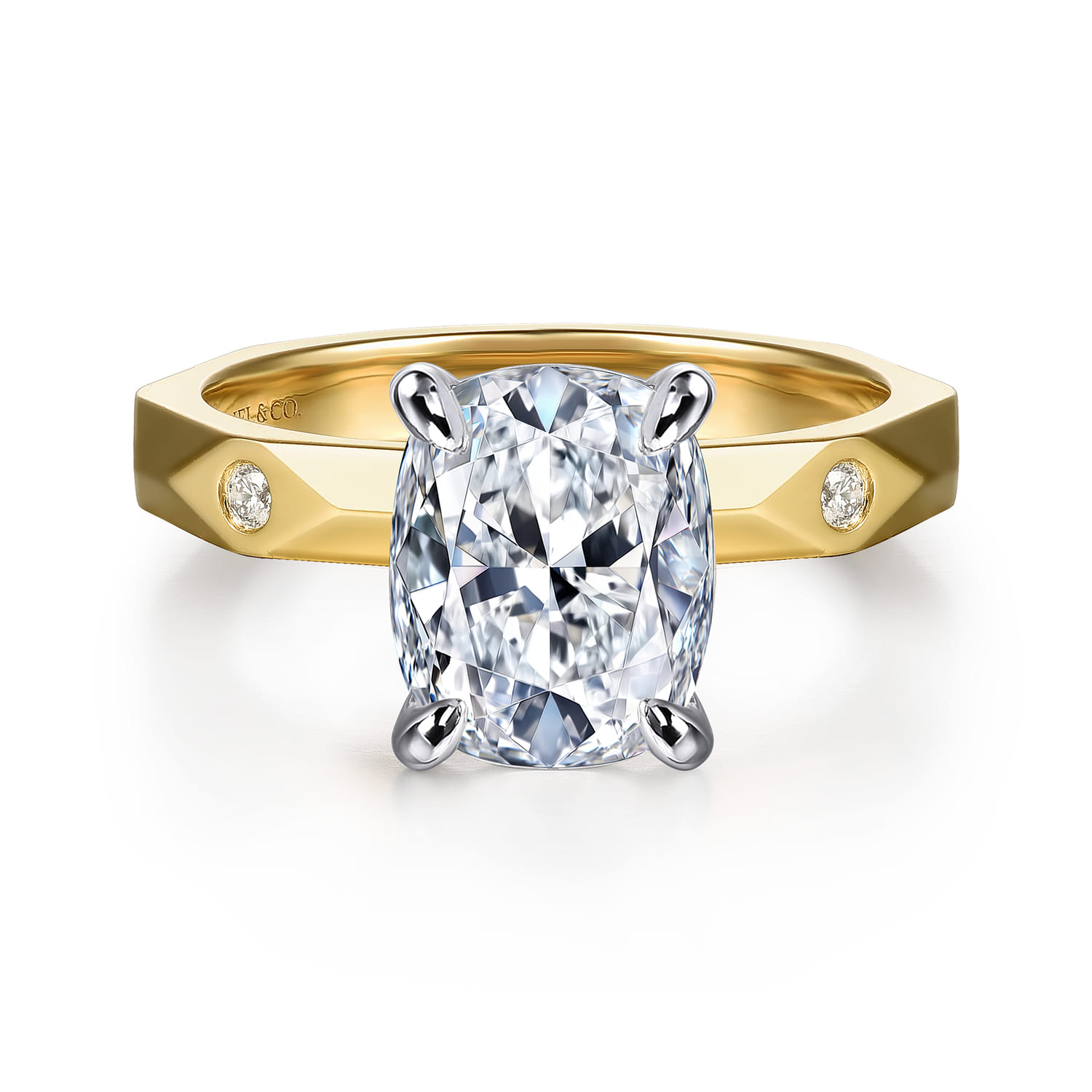 Deya - 14K White-Yellow Gold Elongated Cushion Diamond Engagement Ring - 0.06 ct - Shot 1