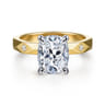 Deya - 14K White-Yellow Gold Elongated Cushion Diamond Engagement Ring - 0.06 ct