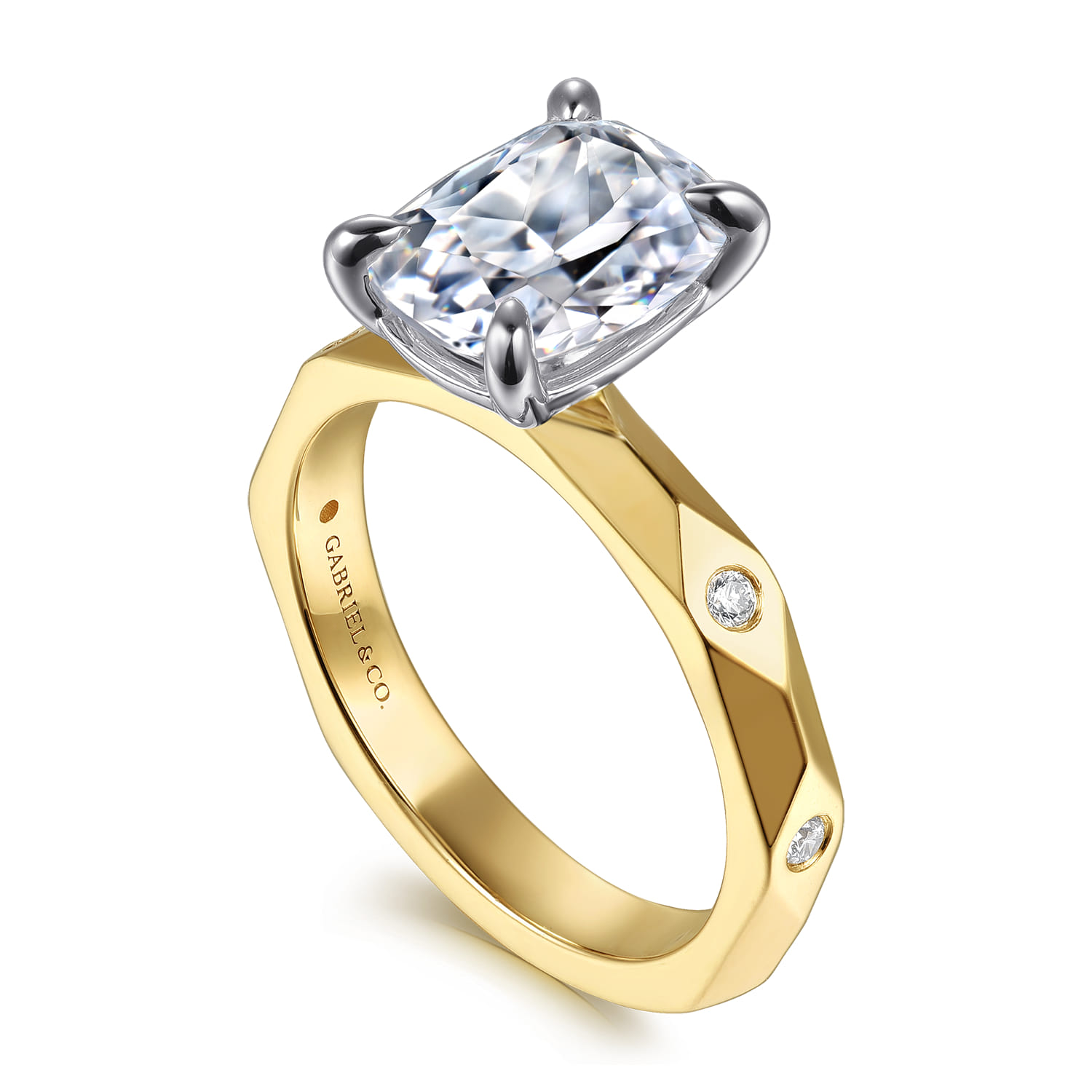 Deya - 14K White-Yellow Gold Elongated Cushion Diamond Engagement Ring - 0.06 ct - Shot 3