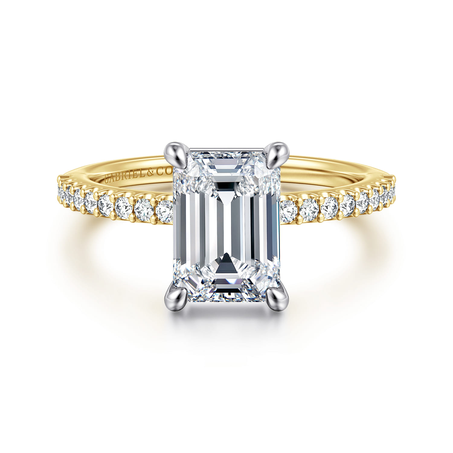 Amata - 14K White and Yellow Gold Emerald Cut Diamond Engagement Ring - 0.14 ct - Shot 1