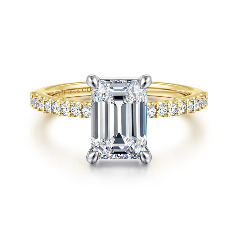 Amata - 14K White and Yellow Gold Emerald Cut Diamond Engagement Ring - 0.14 ct - Shot 1