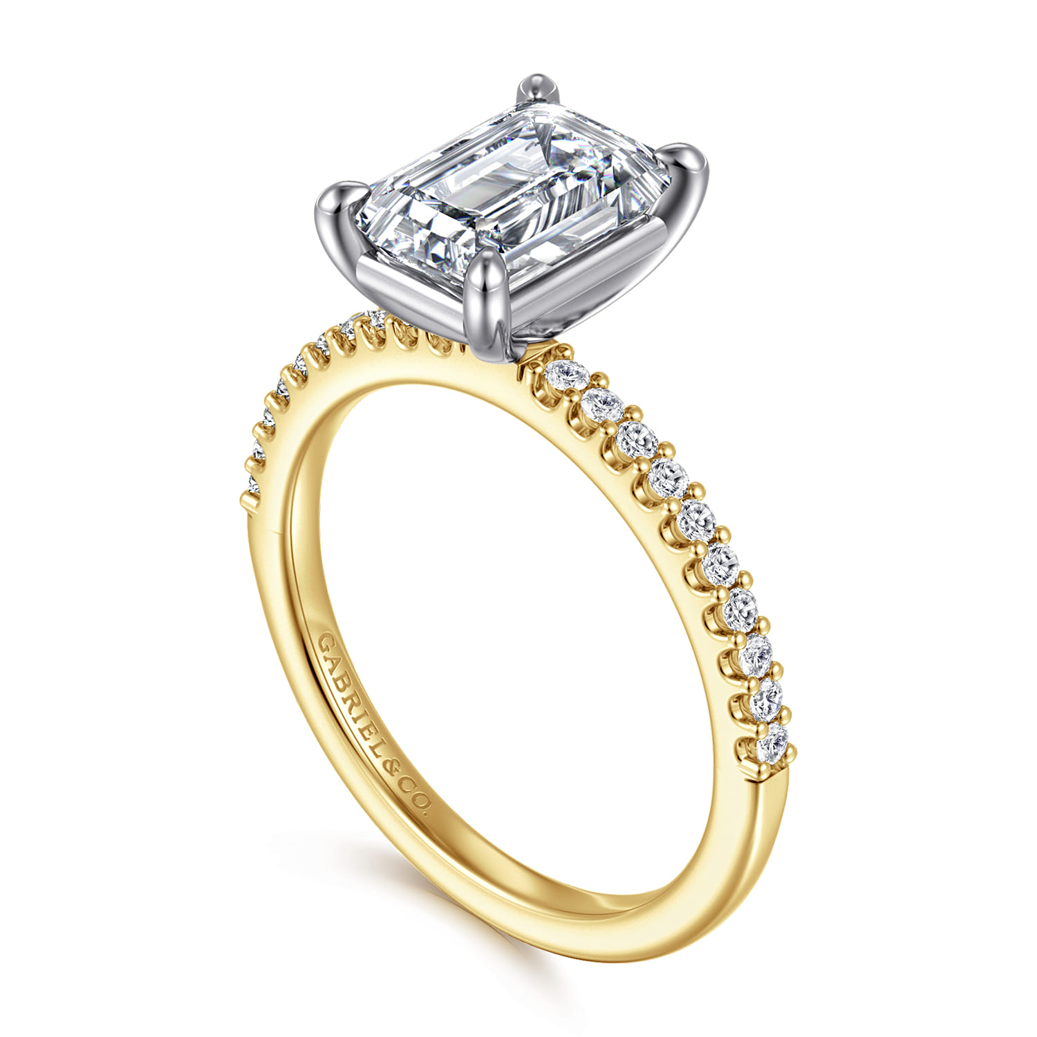 Amata - 14K White and Yellow Gold Emerald Cut Diamond Engagement Ring - 0.14 ct - Shot 3
