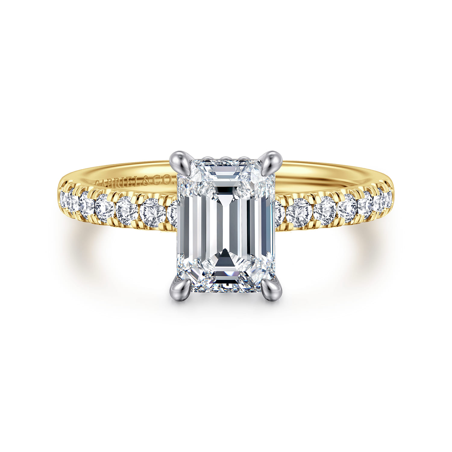 Carmellia - 14K White-Yellow Gold Emerald Cut Diamond Engagement Ring - 0.25 ct - Shot 1