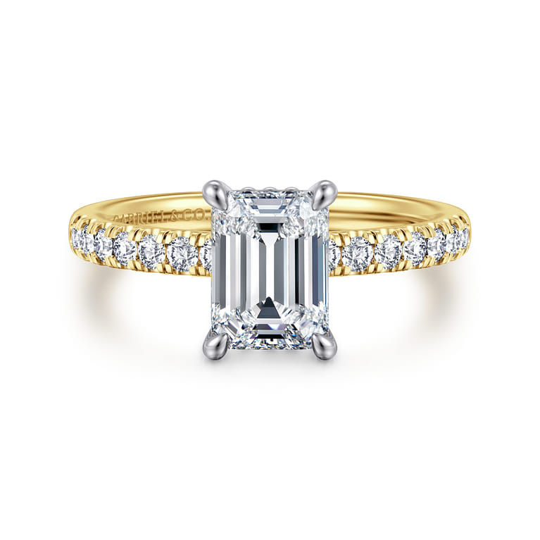 Carmellia - 14K White-Yellow Gold Emerald Cut Diamond Engagement Ring - 0.25 ct - Shot 1
