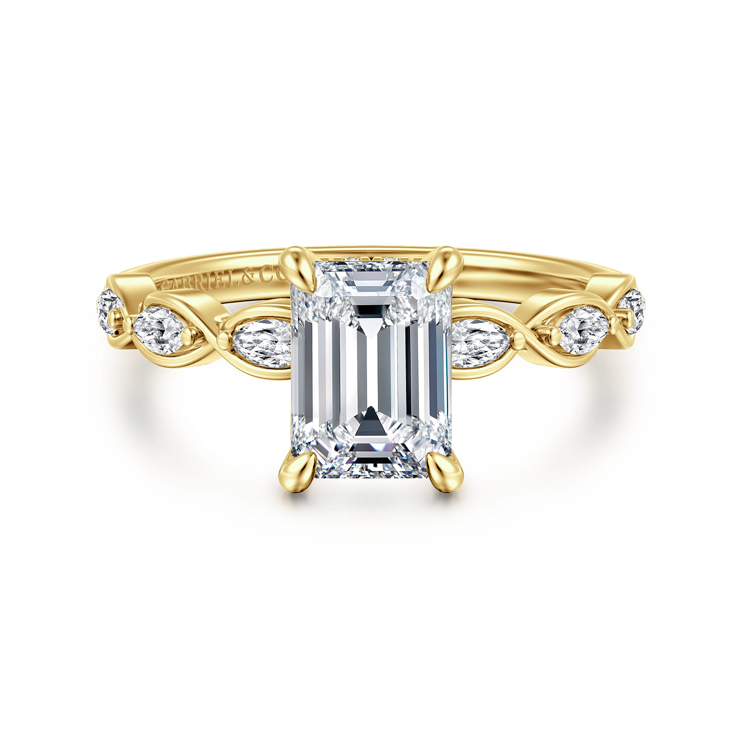 Claudia - 14K White-Yellow Gold Emerald Cut Diamond Engagement Ring - 0.3 ct - Shot 1