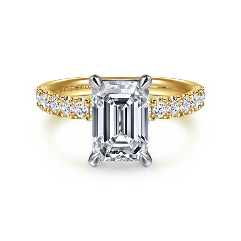 Winslow - 14K White-Yellow Gold Emerald Cut Diamond Engagement Ring - 0.35 ct - Shot 1