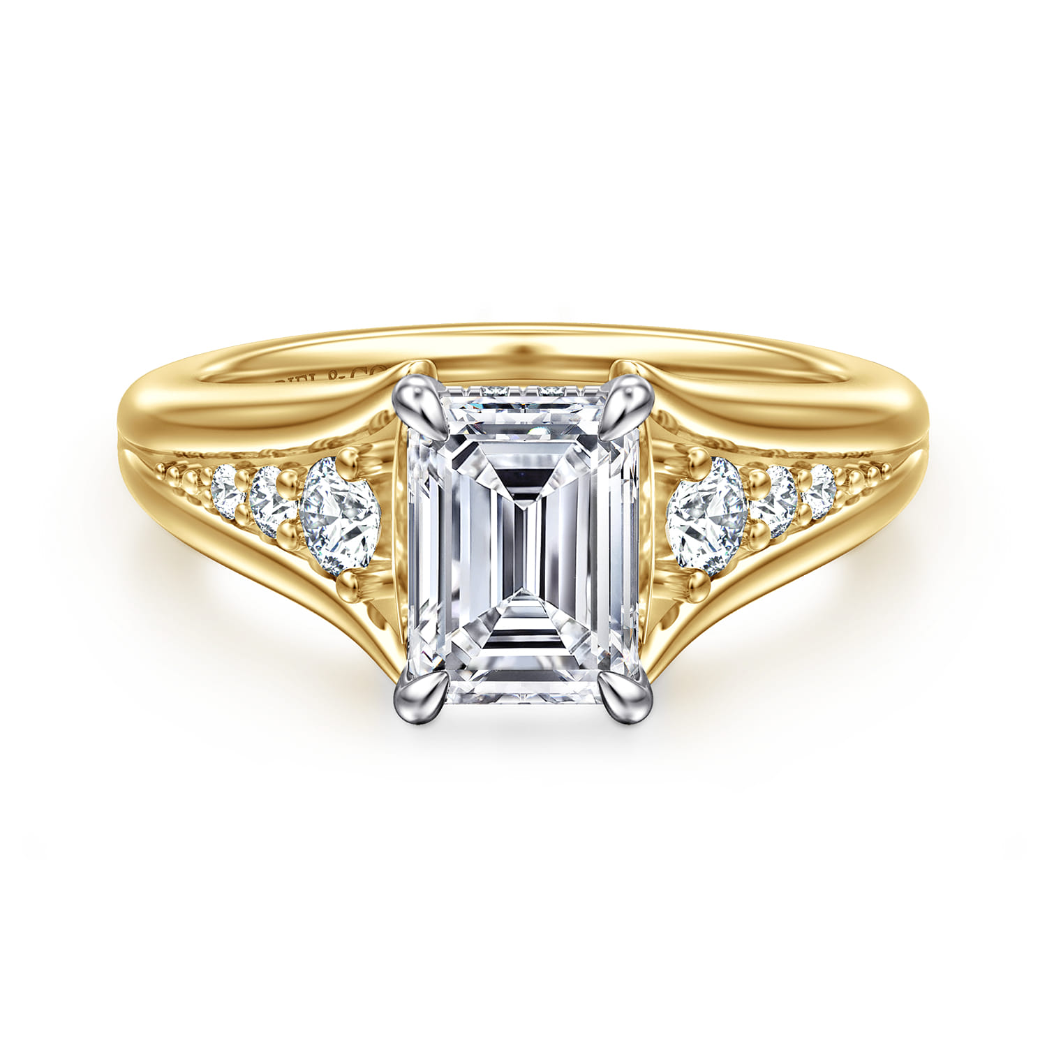 Bruno - 14K White-Yellow Gold Emerald Cut Diamond Engagement Ring - 0.3 ct - Shot 1