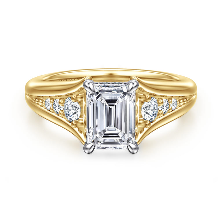 Bruno - 14K White-Yellow Gold Emerald Cut Diamond Engagement Ring - 0.3 ct - Shot 1