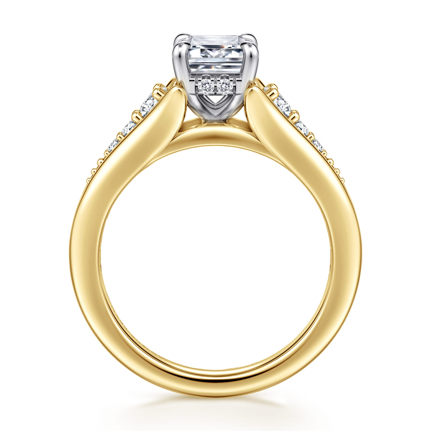 Bruno - 14K White-Yellow Gold Emerald Cut Diamond Engagement Ring - 0.3 ct - Shot 2