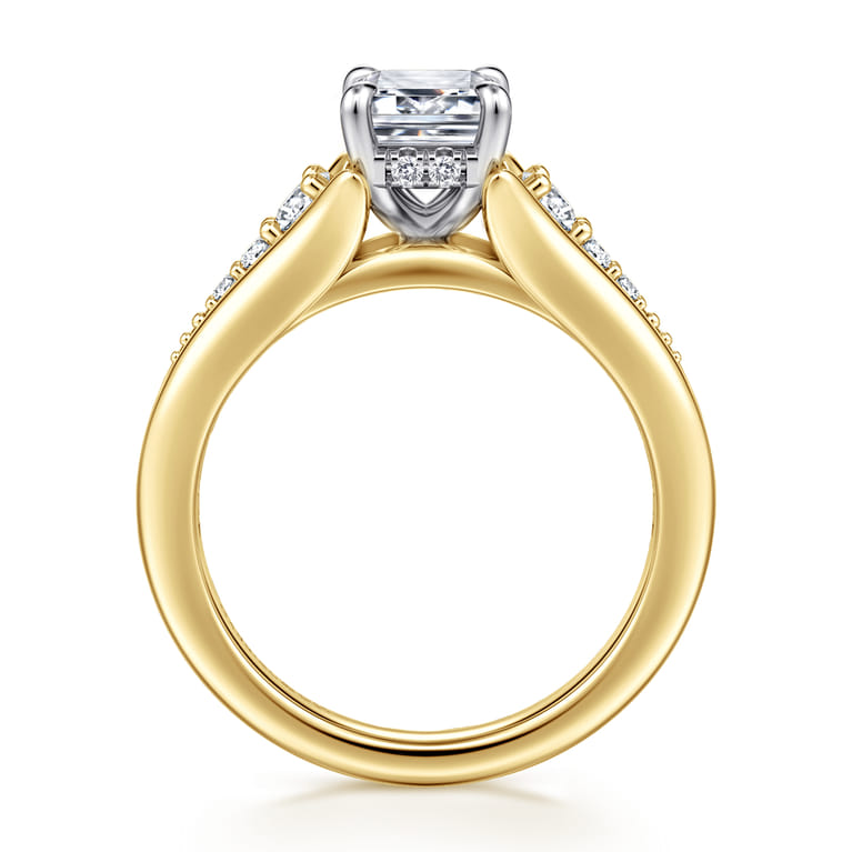 Bruno - 14K White-Yellow Gold Emerald Cut Diamond Engagement Ring - 0.3 ct - Shot 2