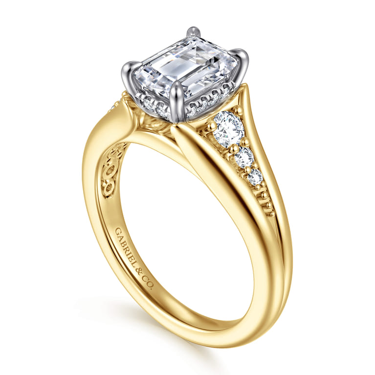 Bruno - 14K White-Yellow Gold Emerald Cut Diamond Engagement Ring - 0.3 ct - Shot 3