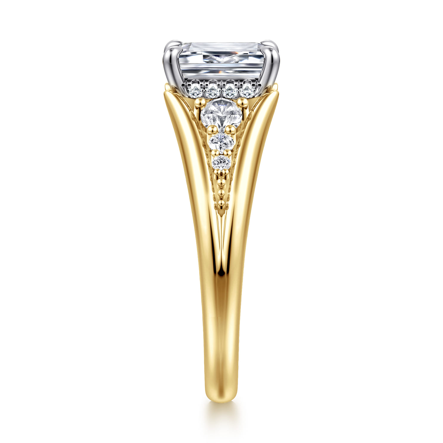 Bruno - 14K White-Yellow Gold Emerald Cut Diamond Engagement Ring - 0.3 ct - Shot 4