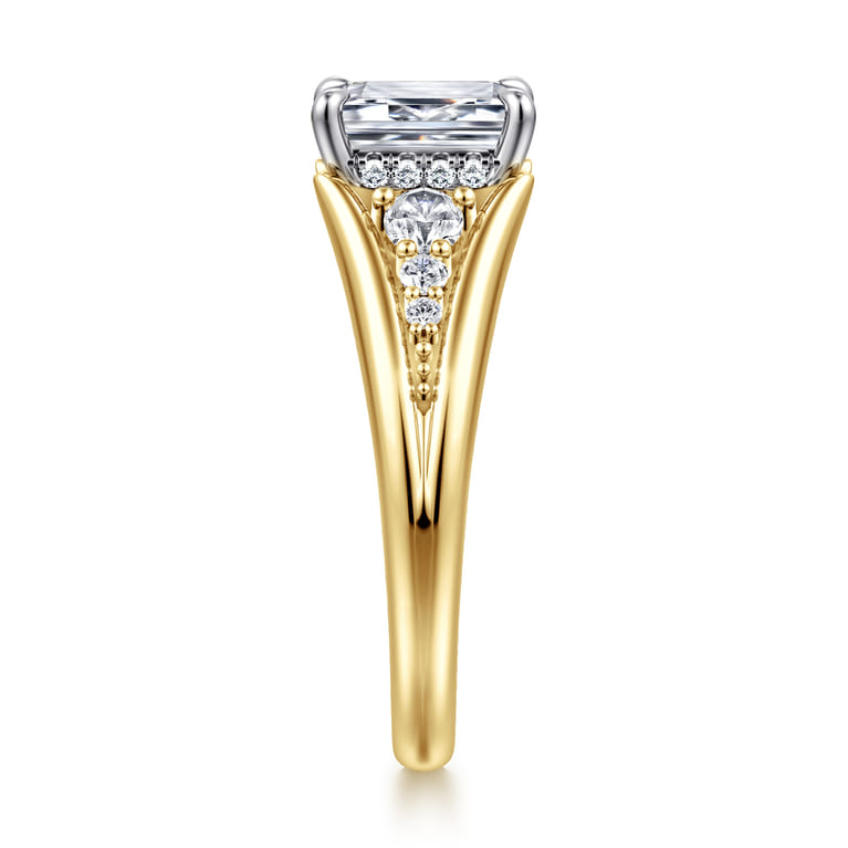 Bruno - 14K White-Yellow Gold Emerald Cut Diamond Engagement Ring - 0.3 ct - Shot 4