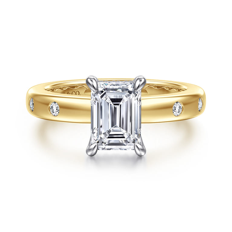 Cabata - 14K White-Yellow Gold Emerald Cut Diamond Engagement Ring - 0.19 ct - Shot 1