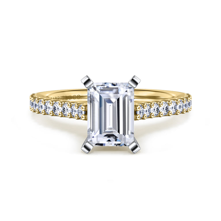 Shanna - 14K White-Yellow Gold Emerald Cut Diamond Engagement Ring - 0.3 ct - Shot 1