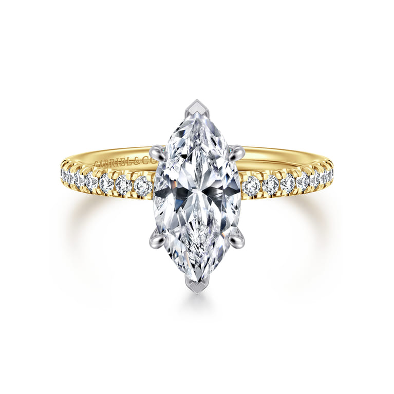 Stasia - 14K White-Yellow Gold Marquise Shape Diamond Engagement Ring - 0.3 ct - Shot 1