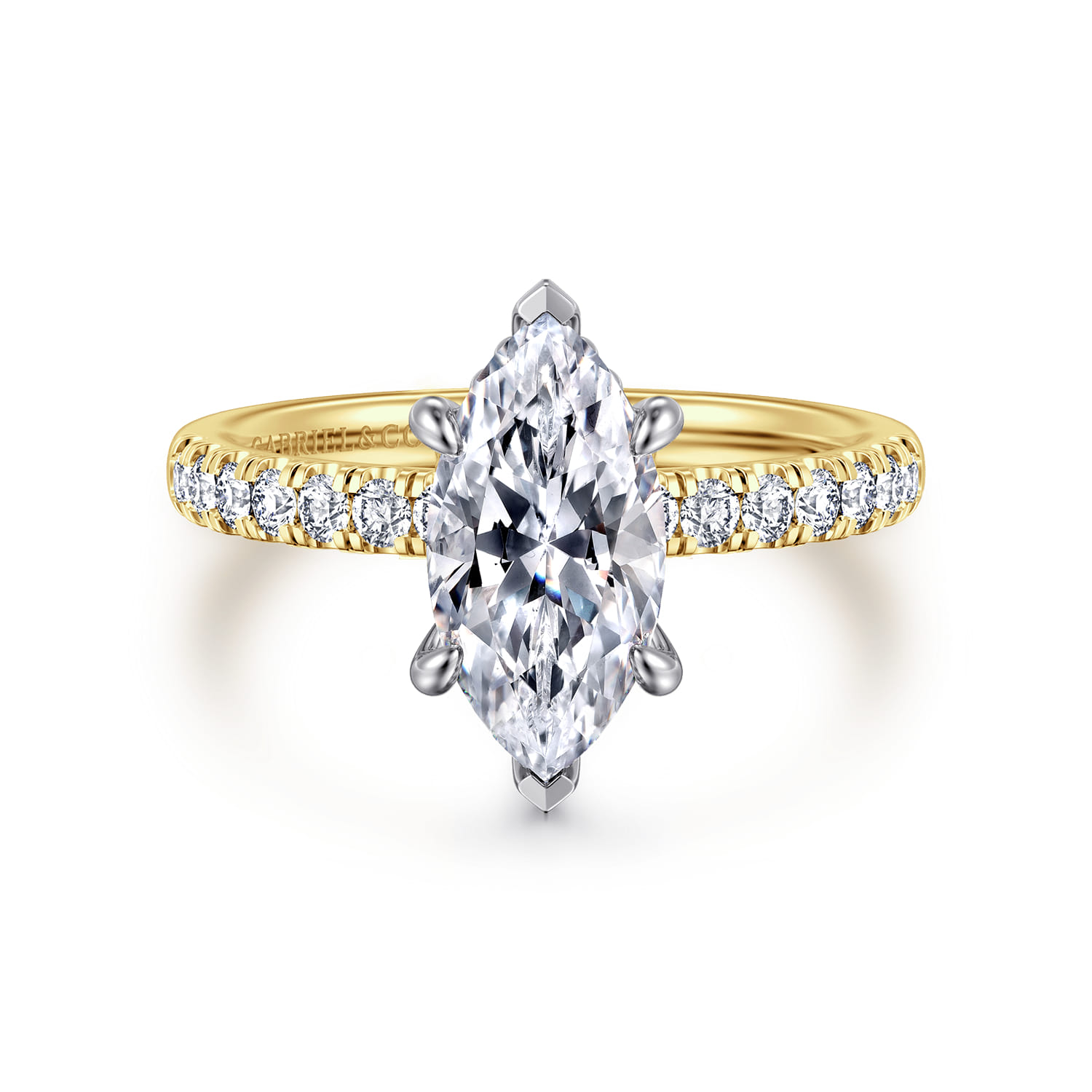 Carmellia - 14K White-Yellow Gold Marquise Shape Diamond Engagement Ring - 0.25 ct - Shot 1