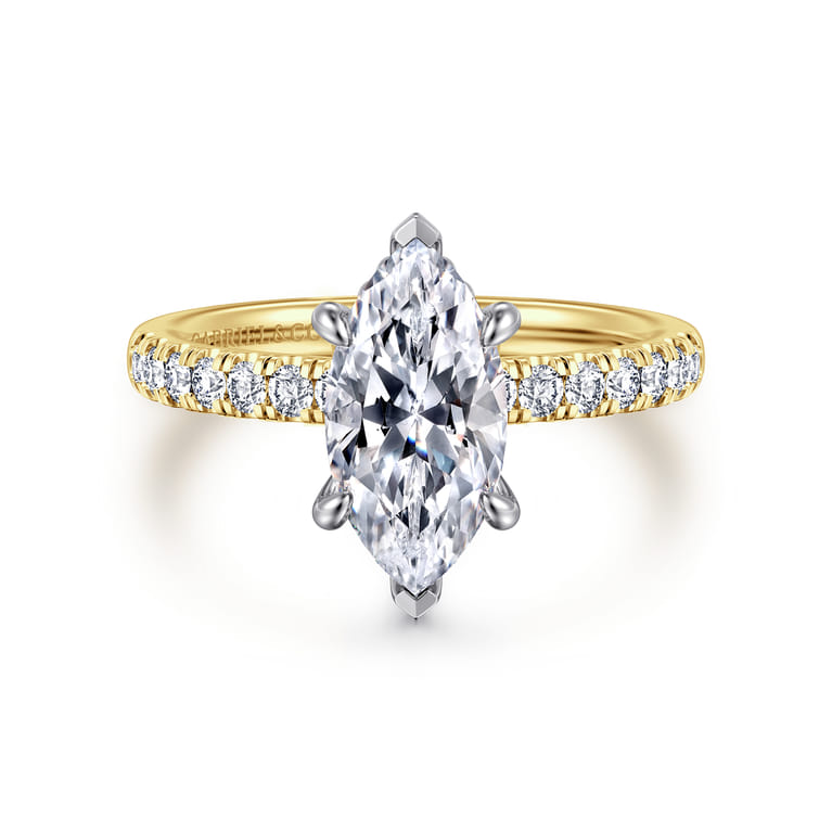 Carmellia - 14K White-Yellow Gold Marquise Shape Diamond Engagement Ring - 0.25 ct - Shot 1