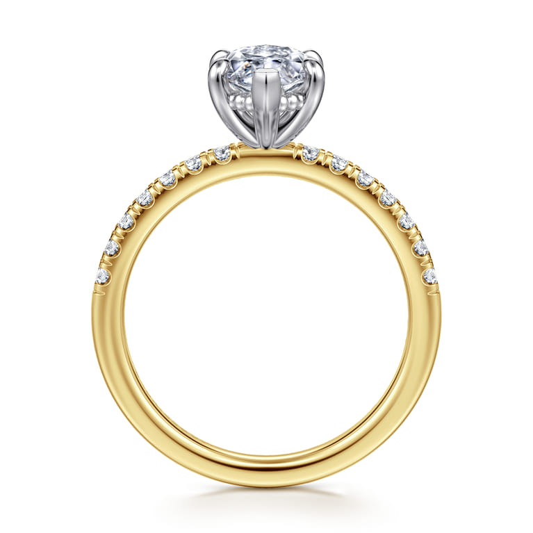 Carmellia - 14K White-Yellow Gold Marquise Shape Diamond Engagement Ring - 0.25 ct - Shot 2