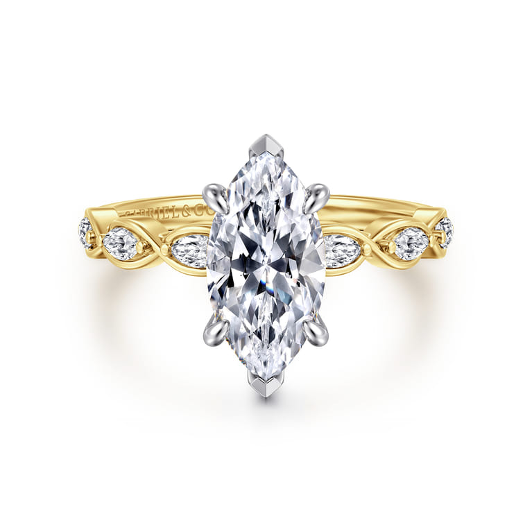 Claudia - 14K White-Yellow Gold Marquise Shape Diamond Engagement Ring - 0.3 ct - Shot 1