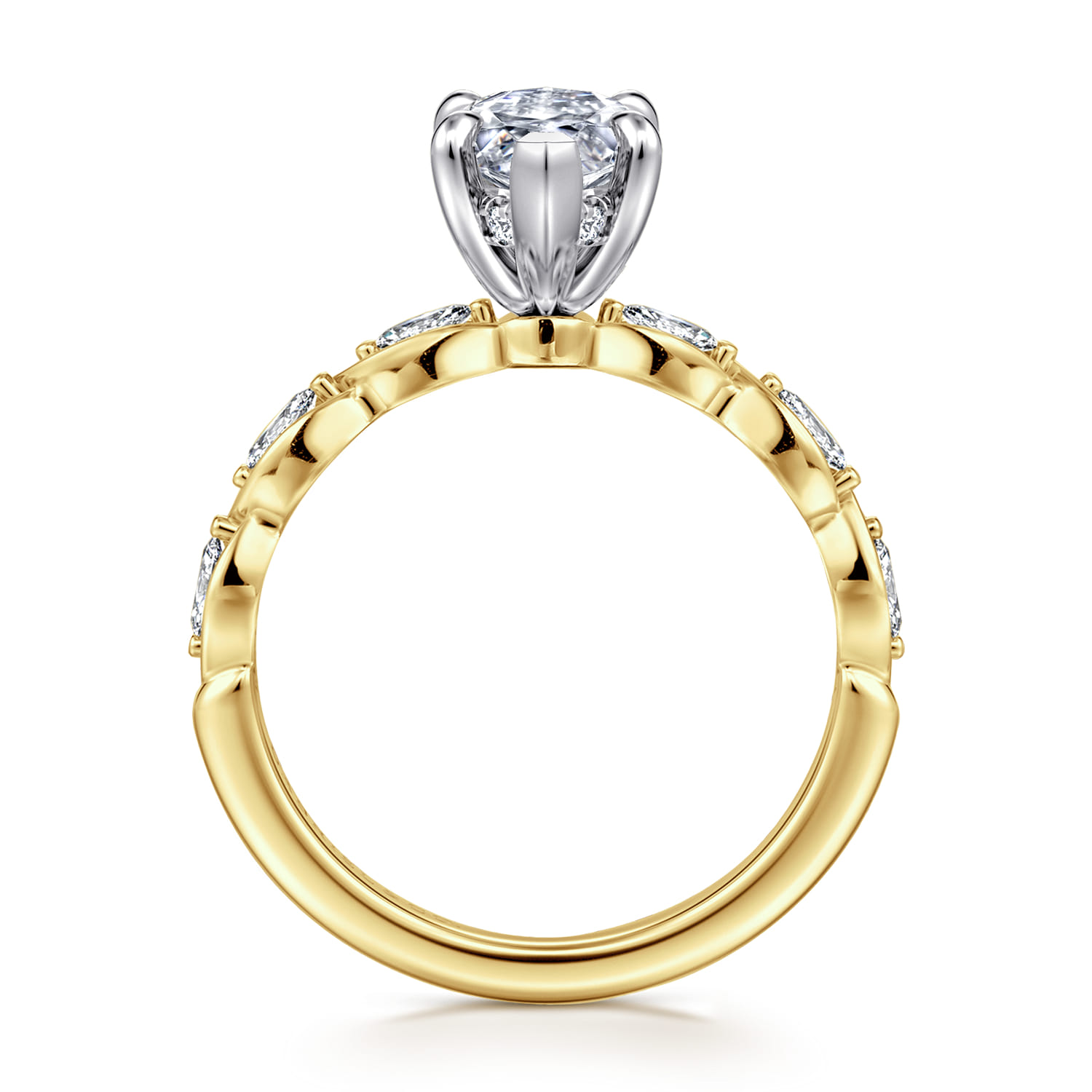 Claudia - 14K White-Yellow Gold Marquise Shape Diamond Engagement Ring - 0.3 ct - Shot 2