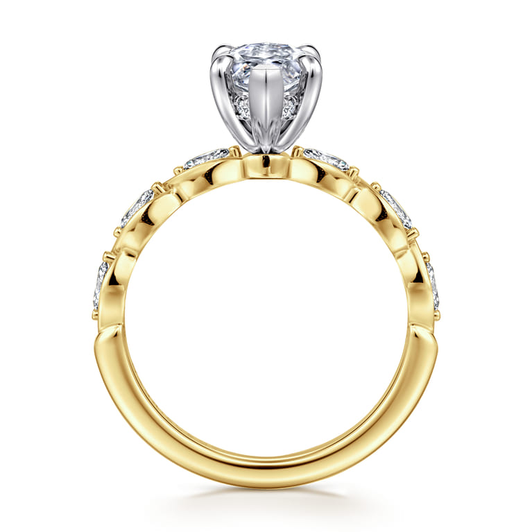 Claudia - 14K White-Yellow Gold Marquise Shape Diamond Engagement Ring - 0.3 ct - Shot 2