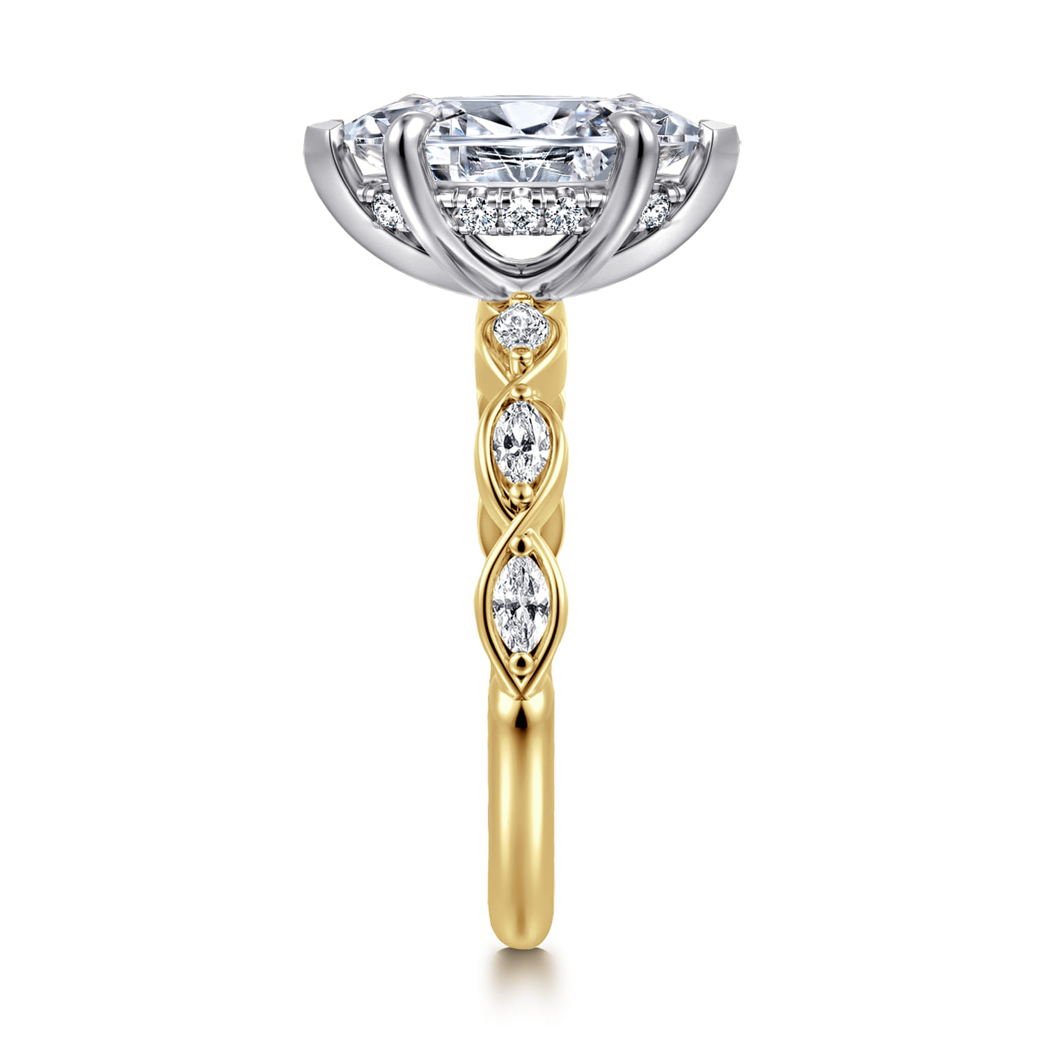 Claudia - 14K White-Yellow Gold Marquise Shape Diamond Engagement Ring - 0.3 ct - Shot 4