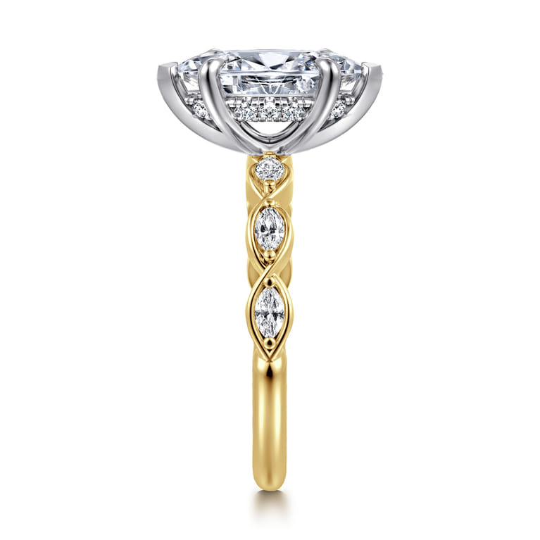 Claudia - 14K White-Yellow Gold Marquise Shape Diamond Engagement Ring - 0.3 ct - Shot 4